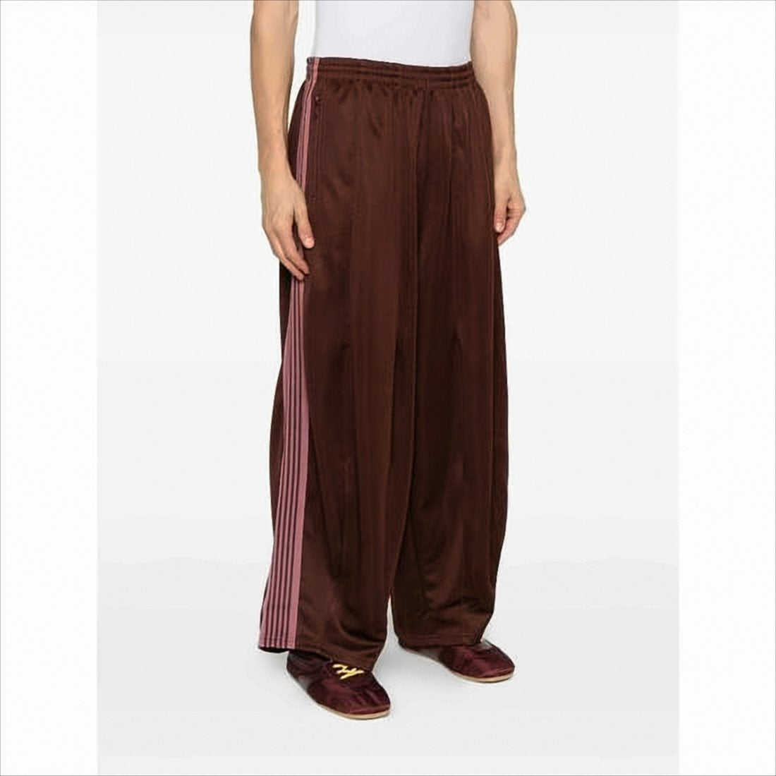 Wide-Leg Polyester Pants with Contrasting Side Stripes