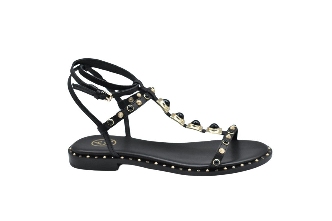 Laced Flat Sandals With Studded Detailing And Ankle Straps
