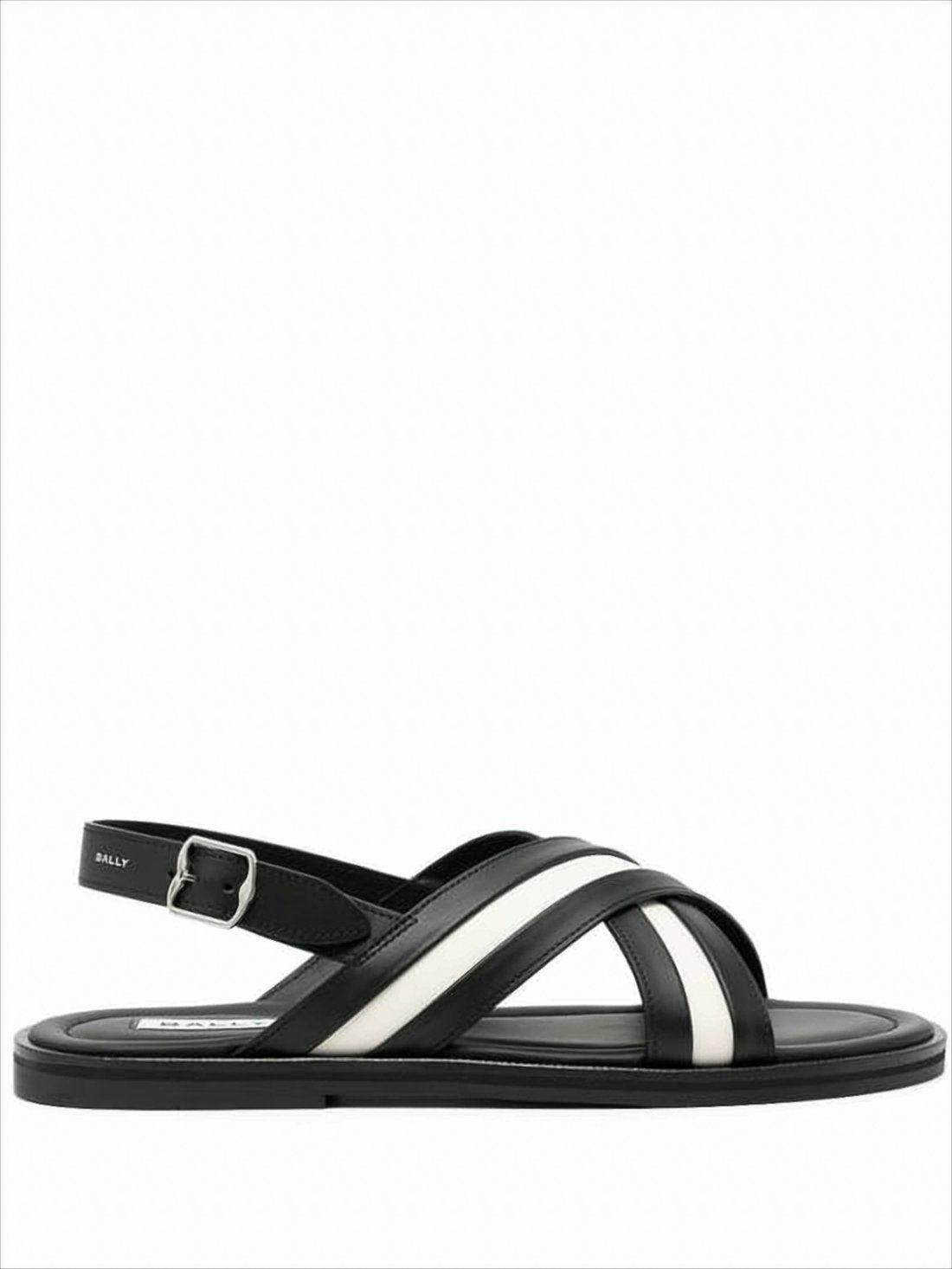 Cross-Strap Black Calf Leather Sandals