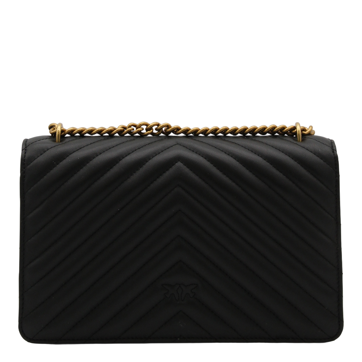 Quilted Black Shoulder Bag with Chevron Pattern