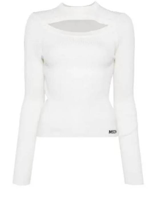 Fitted White Sweater With Cut-Out Neckline Detail