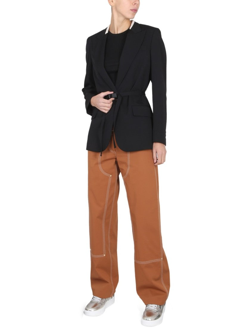 Belted Blazer With Peaked Lapels