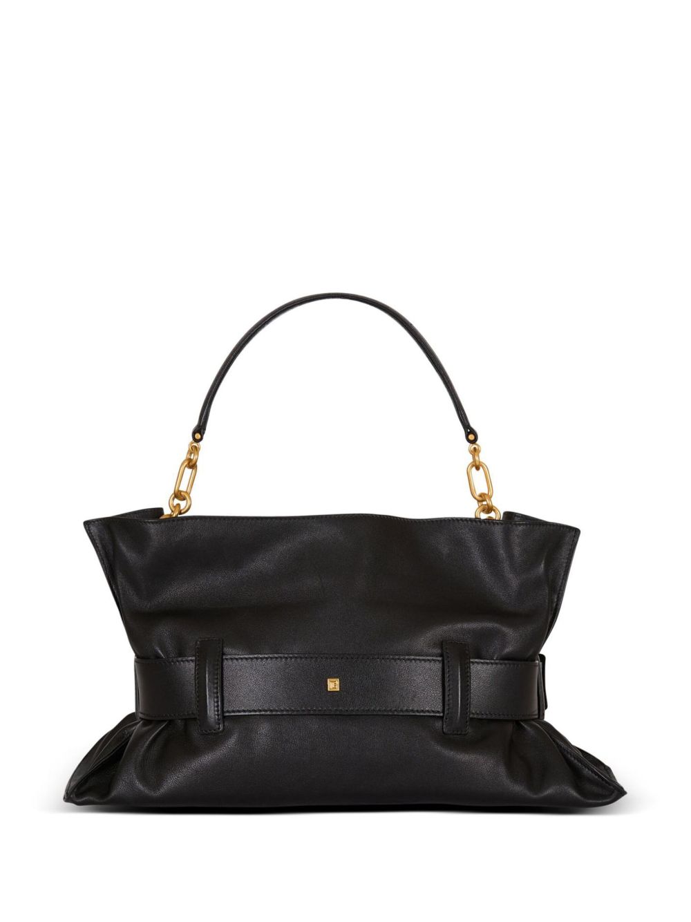 Black Minimalist Structured Leather Handbag