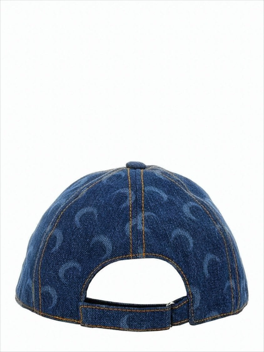Denim Cap with Crescent Moon Pattern