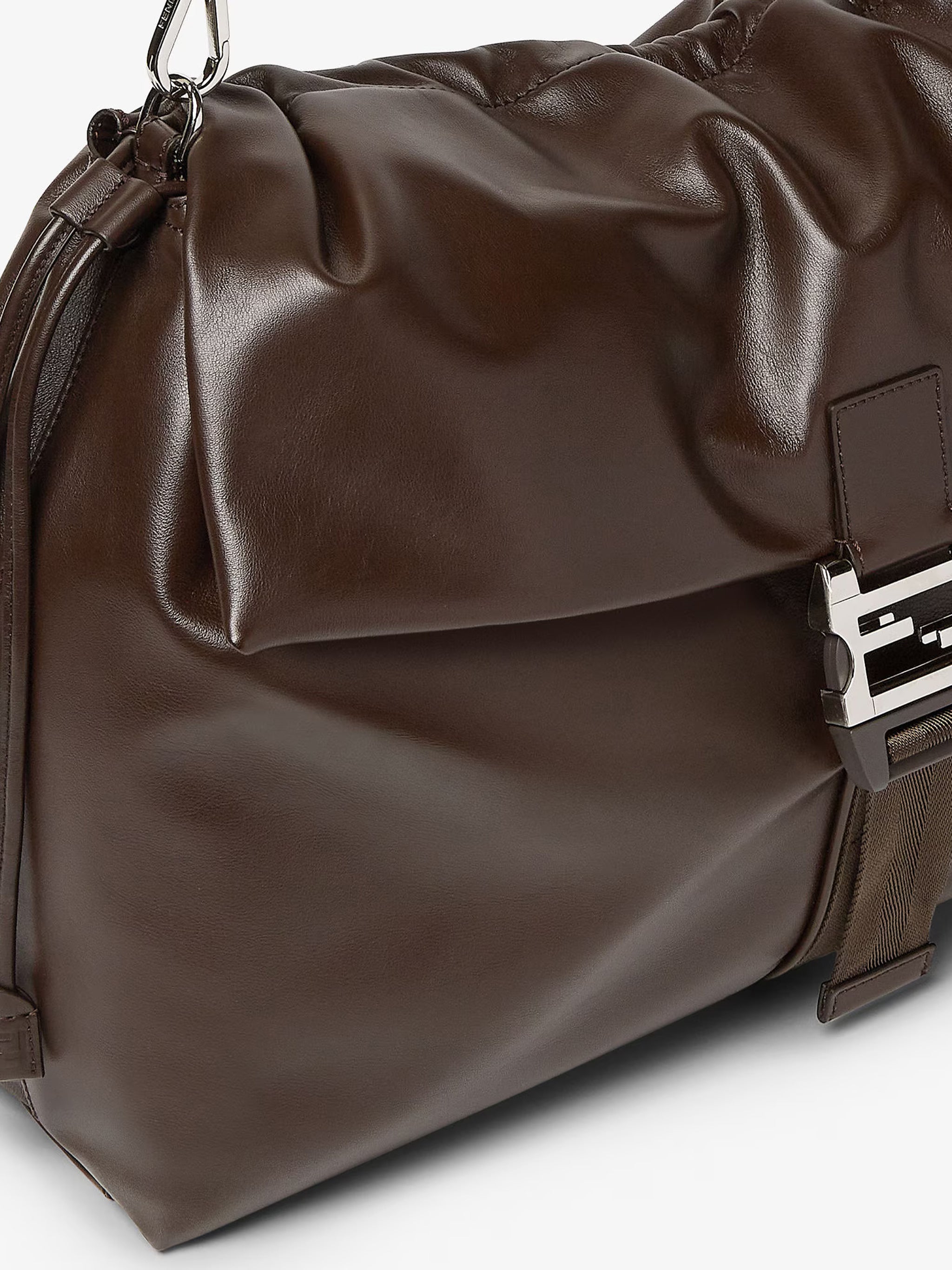 Mamma Baguette Ruched Brown Leather Bag