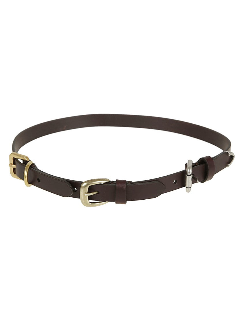 Multicoloured Calf Leather Belt with Dual Buckles