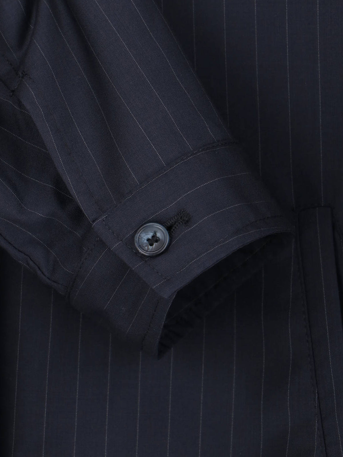 Black Pinstripe Virgin Wool Blend Jacket