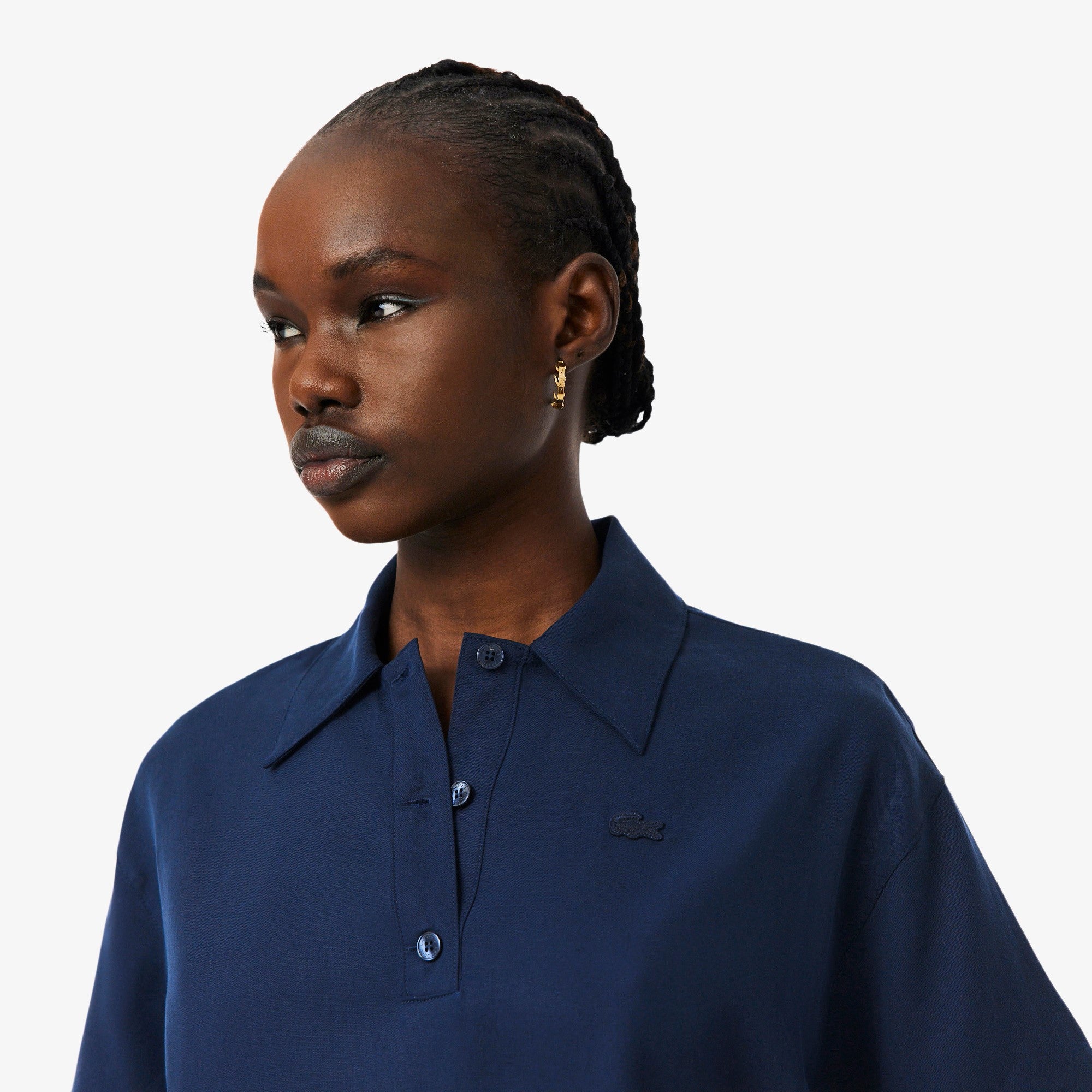 Boxy Cropped Short-Sleeved Polo Shirt with Classic Collar