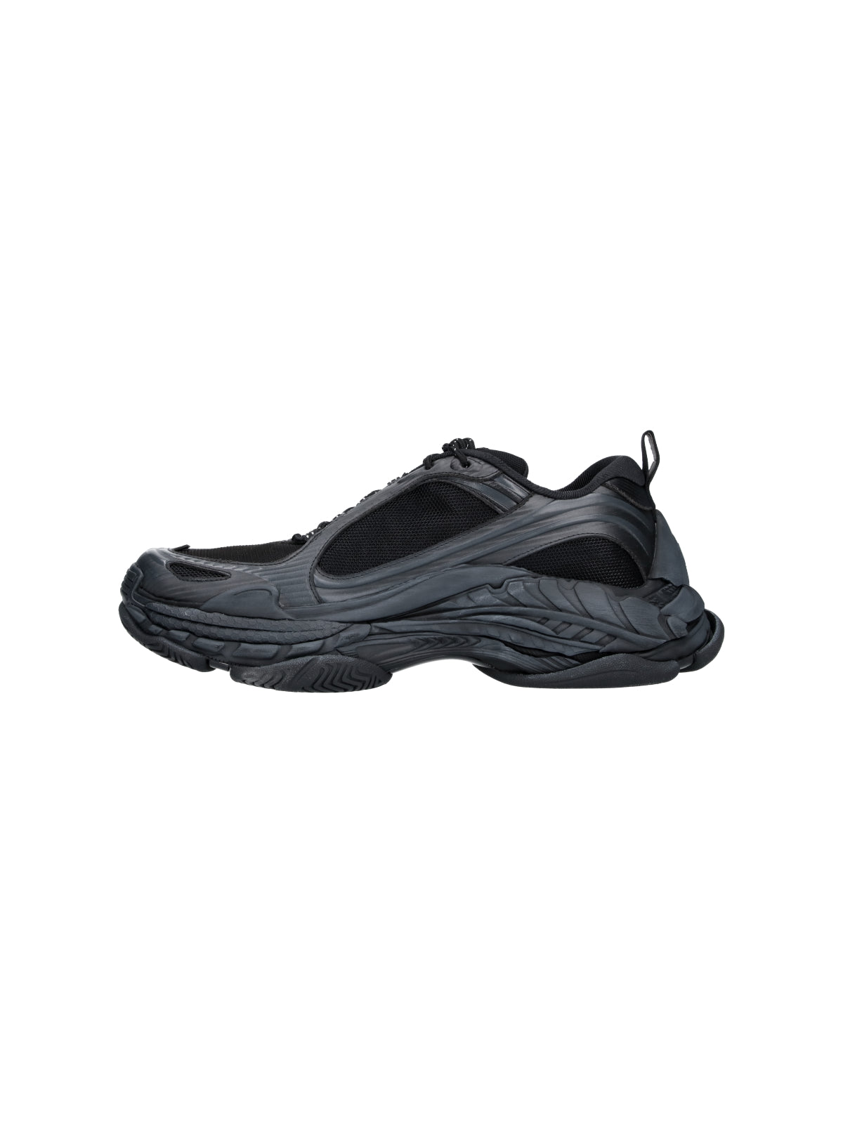 Futuristic Black Sneakers With Sculpted Chunky Sole