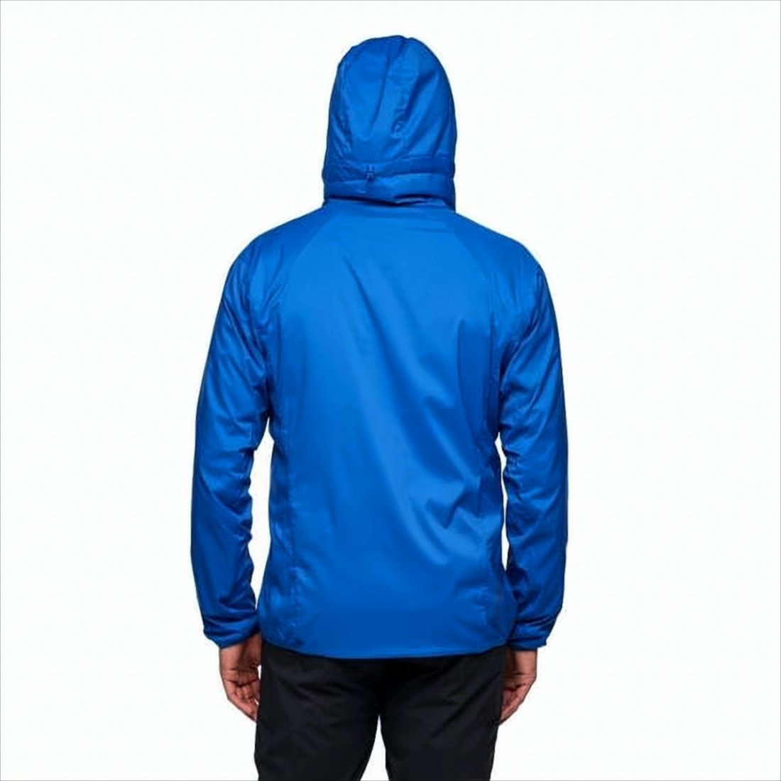 Solid Blue Casual Jacket With Front Zipper And Attached Hood