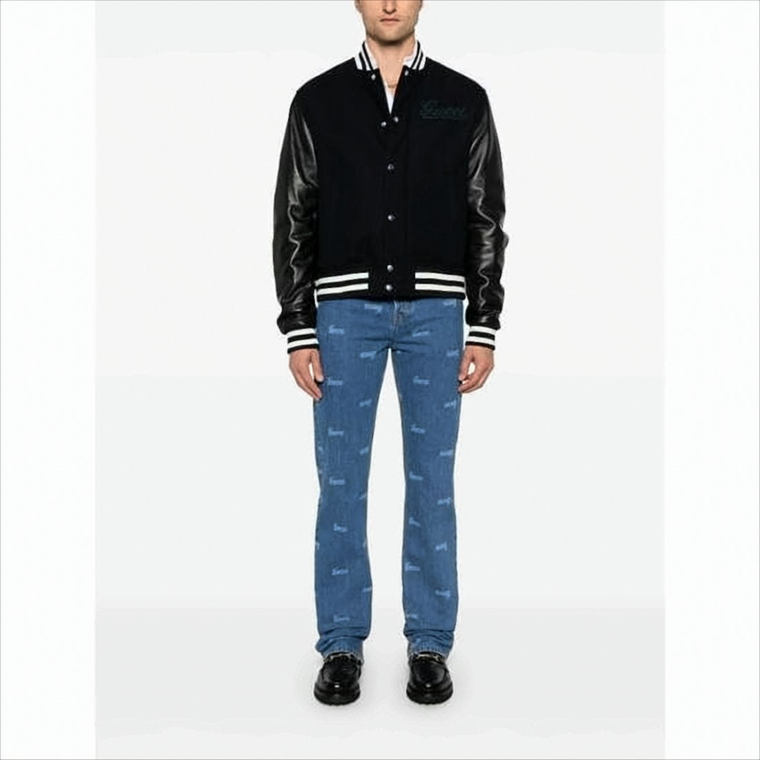 Varsity-Inspired Bomber Jacket with Leather Sleeves
