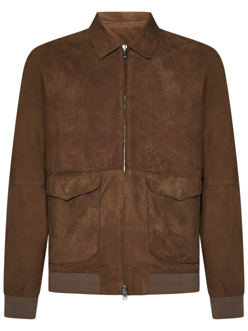 Brown Deerskin Leather Bomber Jacket