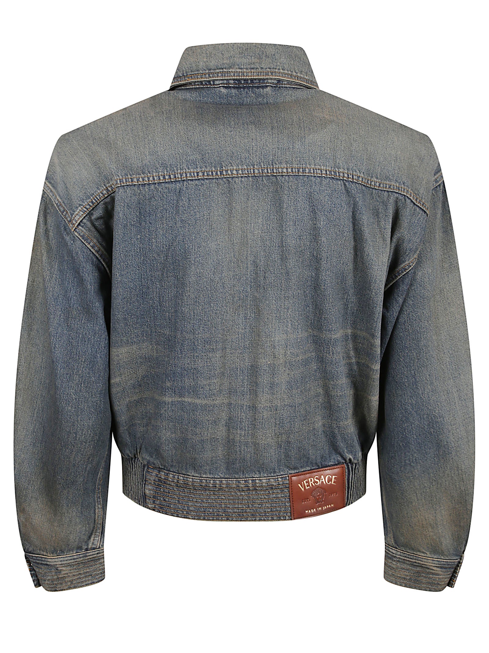 Cotton Denim Bomber Jacket With Oversized Pockets