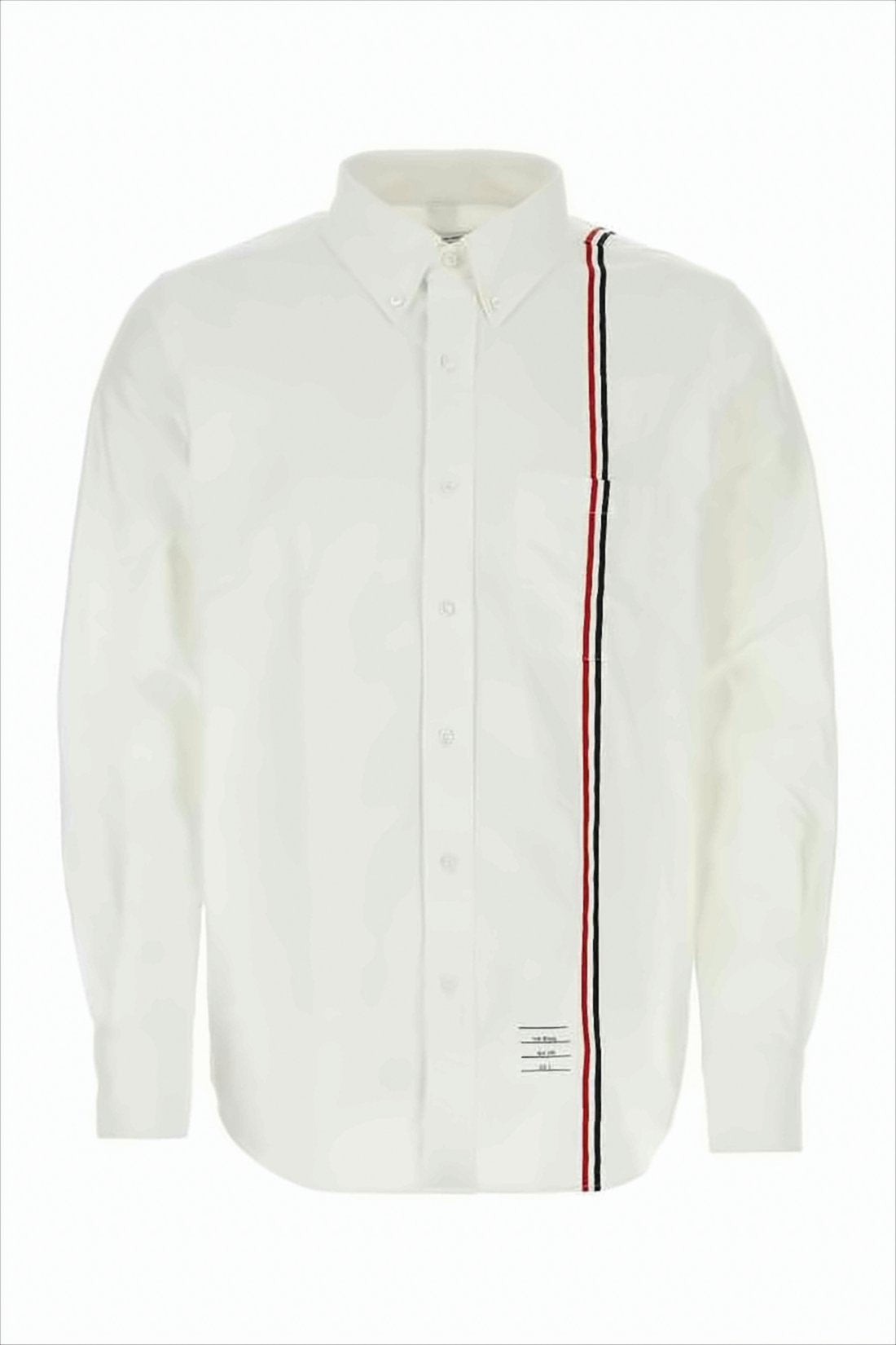 White Long-Sleeve Shirt with Vertical Stripe Accents