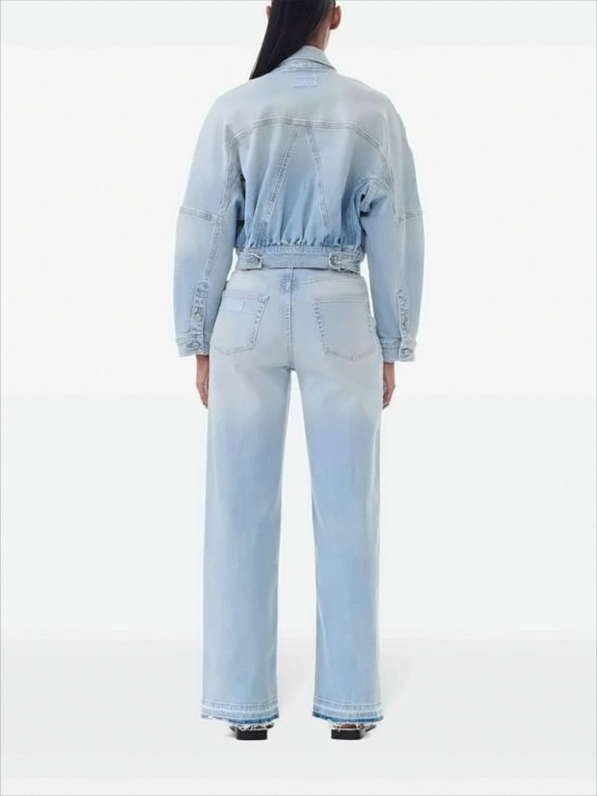 Light Wash Cropped Denim Jacket with Gathered Hem and Flap Pockets