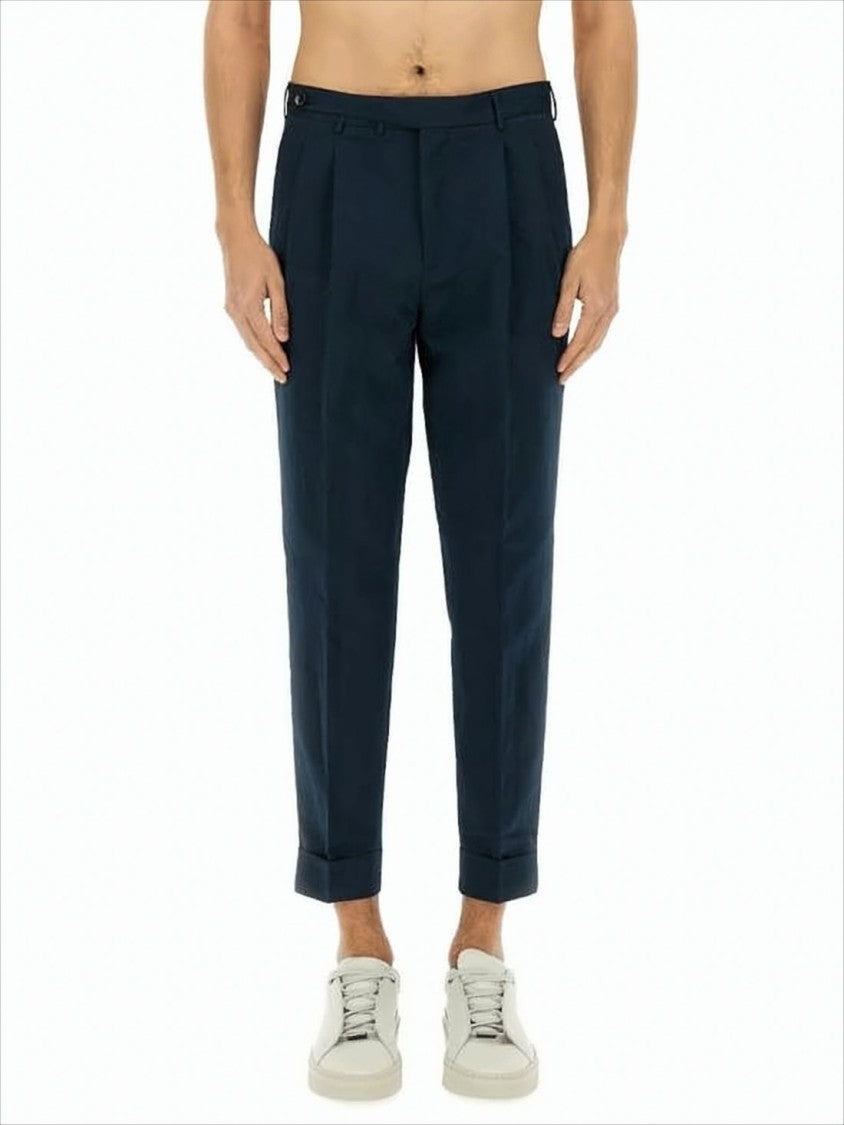 Tailored Blue Straight Pants with Cuffed Hems