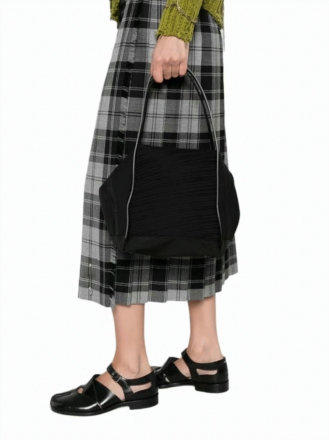 Black Textured Polyester Unique Pleated Tote Bag