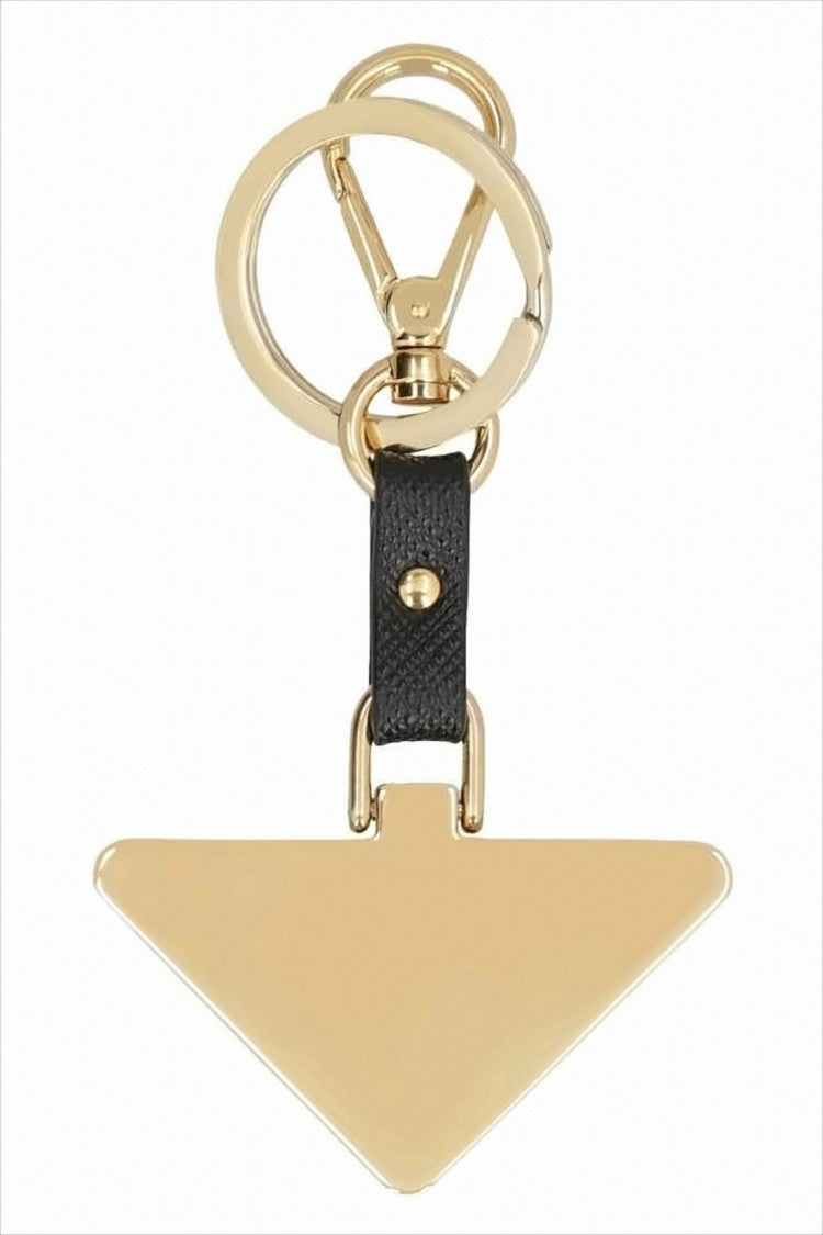 Textured Black Leather Keyring With Gold Accents