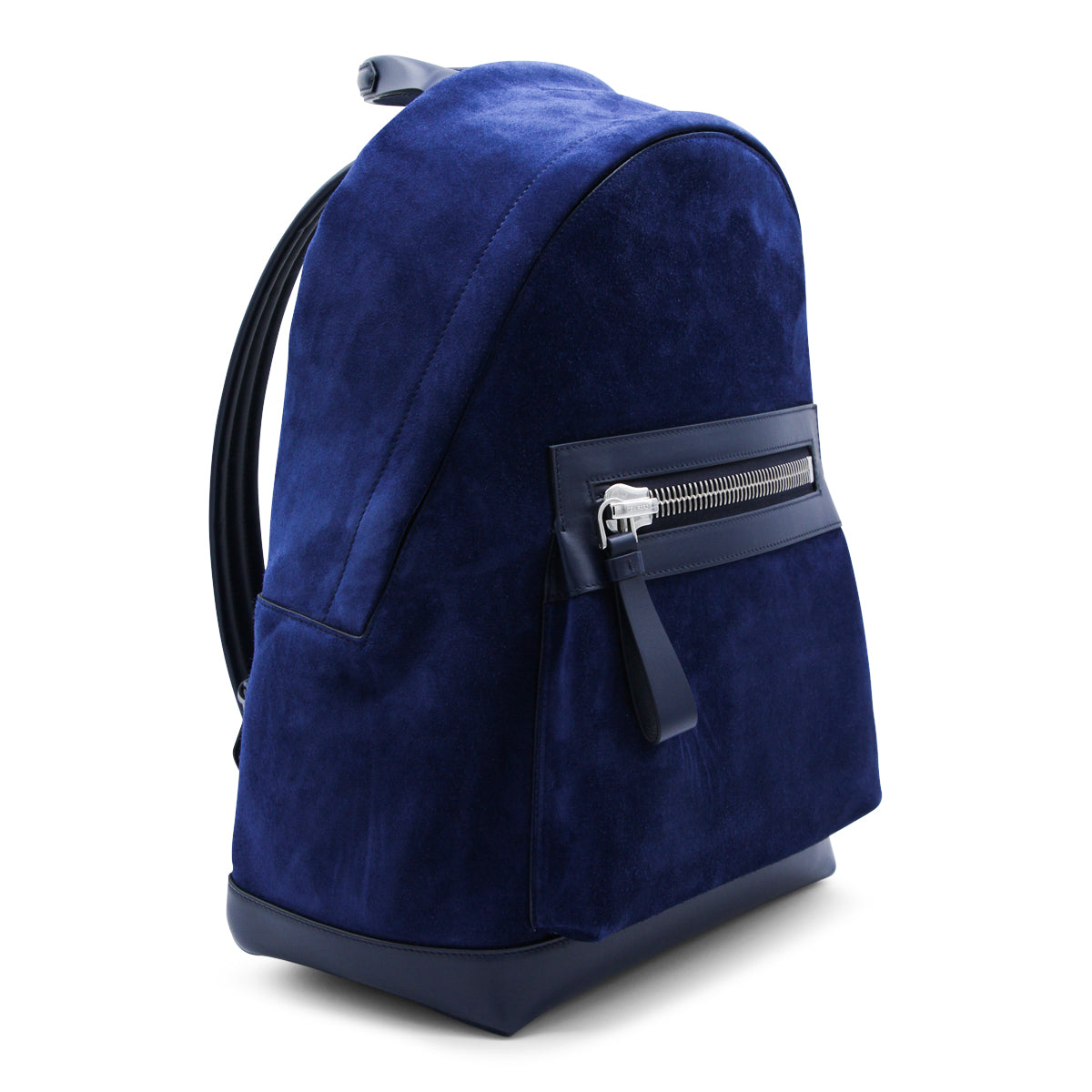 Navy Suede Backpack with Front Zip Pocket