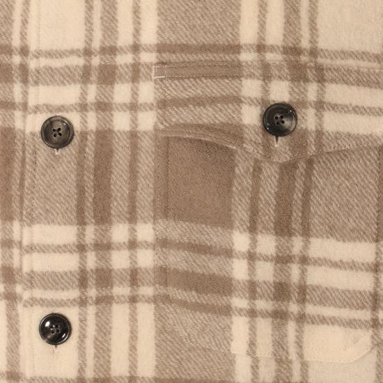 Beige And Cream Plaid Long-Sleeve Shirt With Buttoned Cuffs
