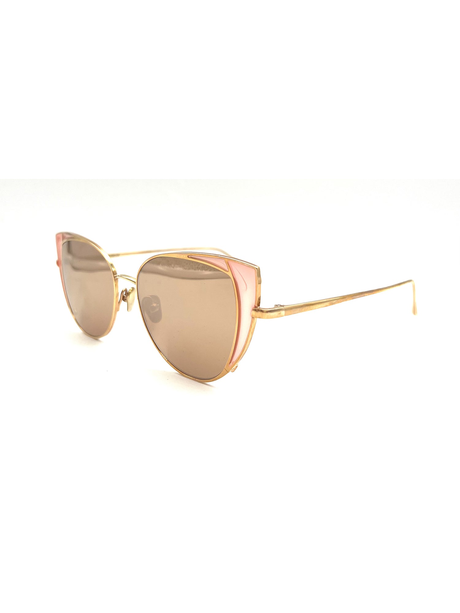 Cat-Eye Metallic Sunglasses with Unique Pink Accents