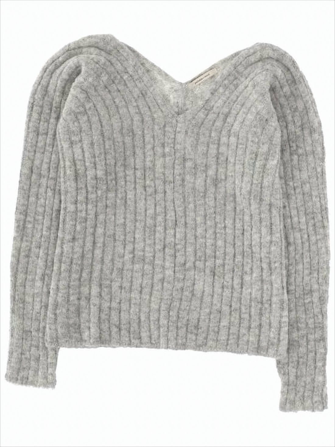 Ribbed Knit Sweater with V-Neckline