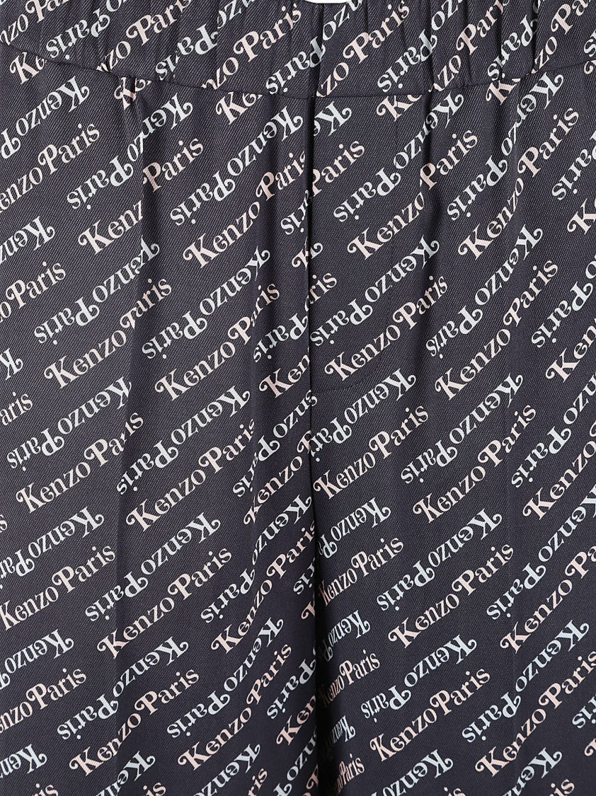 Wide Leg Trousers With All-Over Logo Print