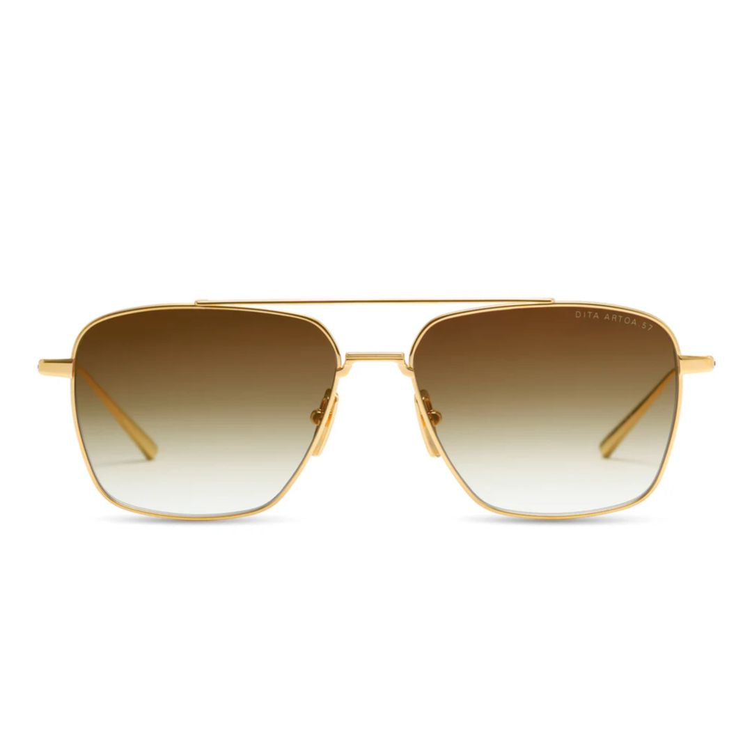 Artoa.57 Rectangular Gradient Brown Tint Sunglasses with Gold-tone Metal Frame