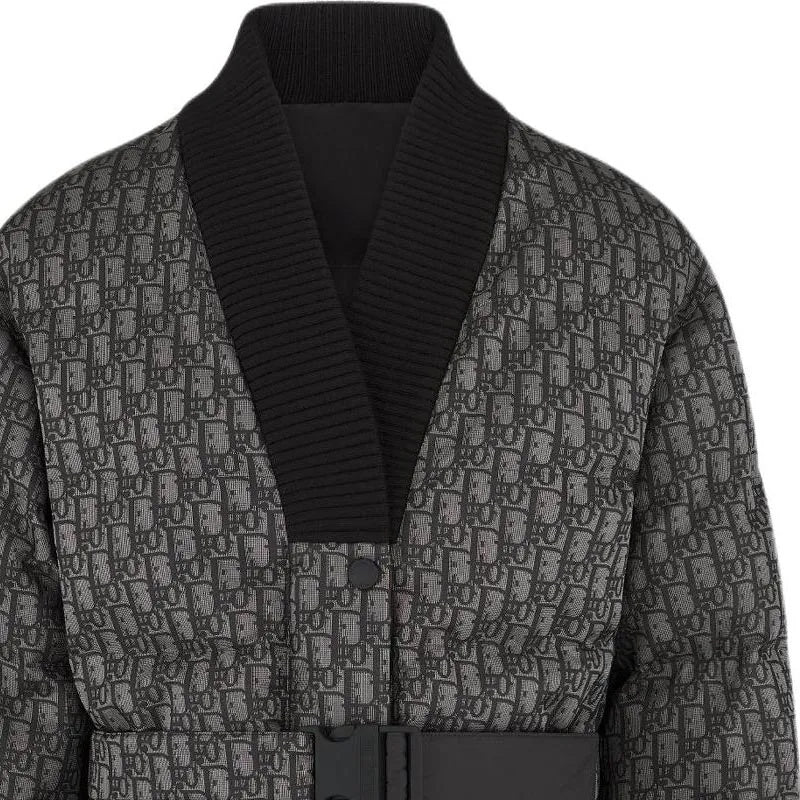 Quilted Jacket with Monogram Pattern and Shawl Collar