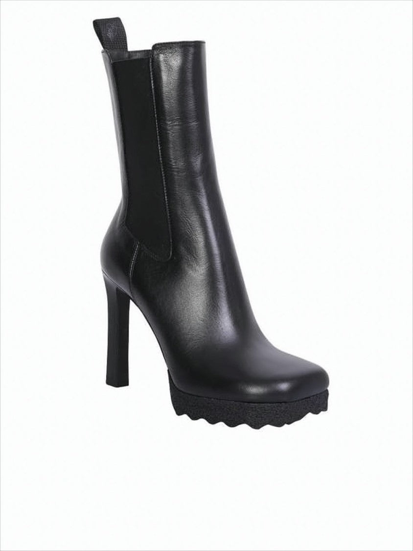 Smooth Leather Ankle Boots with High Block Heel
