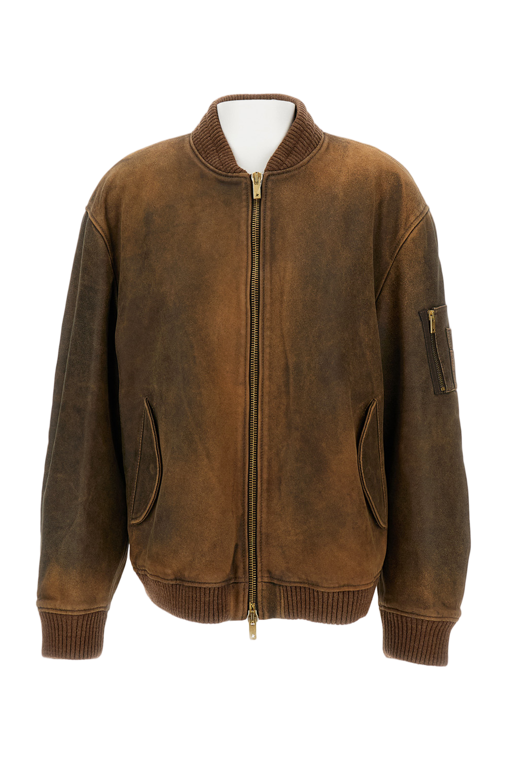 Padded Leather Bomber Jacket