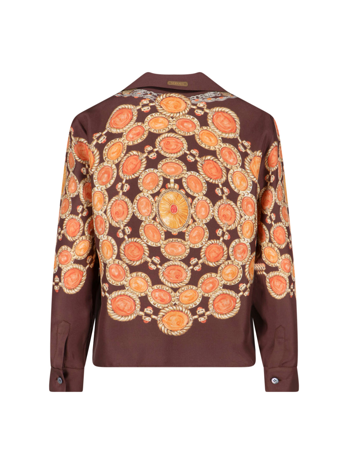 Brown Ornate Print Silk Shirt