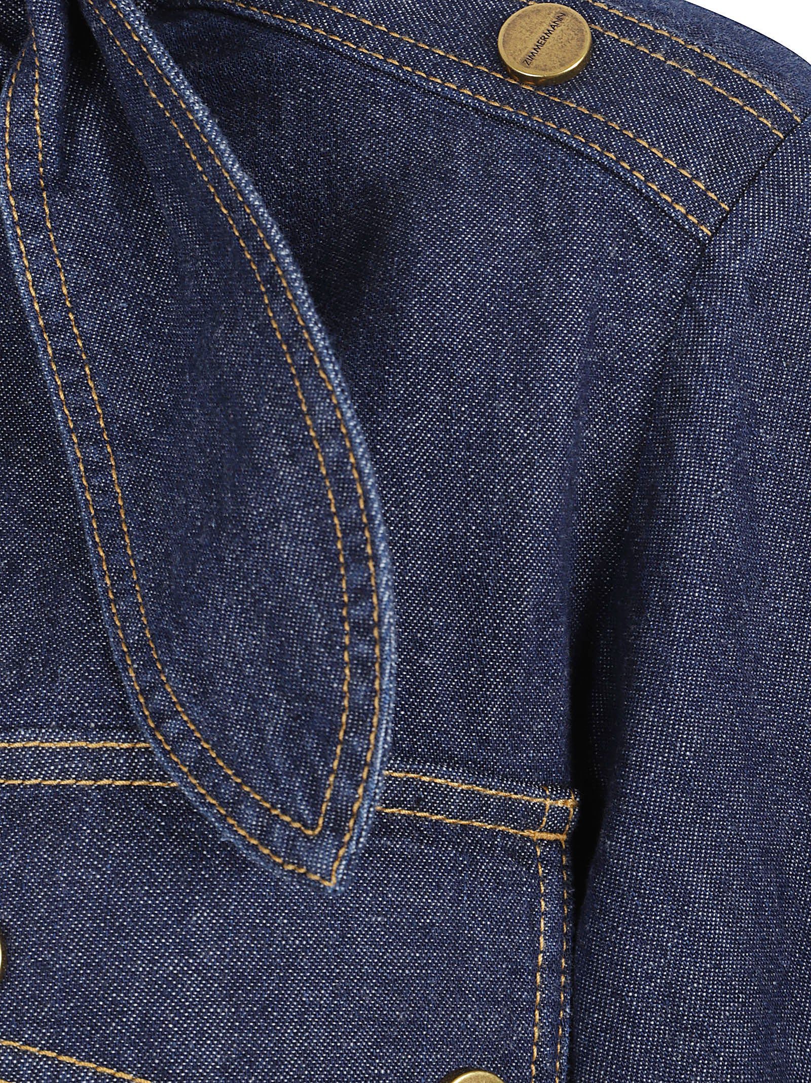Dark Denim Shirt with Bow Neckline