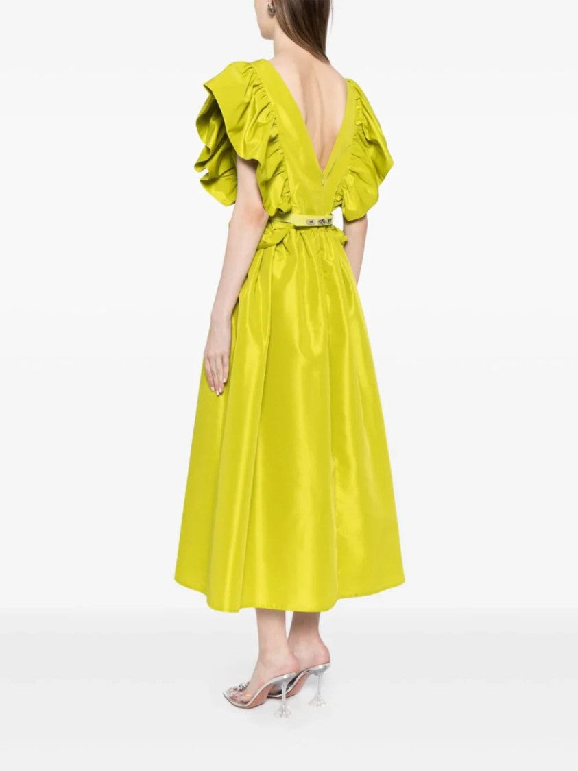 Taffeta Dress With Gathered Sleeves