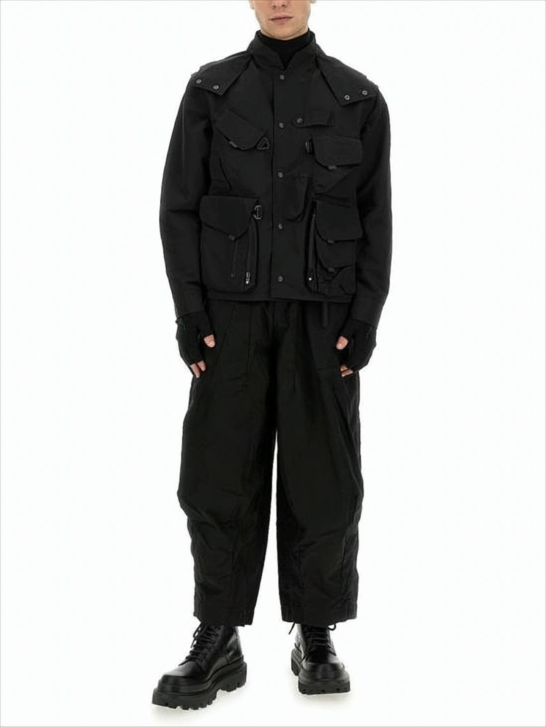 Structured Black Utility Jacket with Layered Design