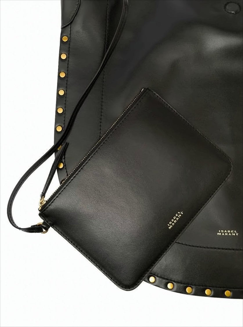 Crescent-Shaped Shoulder Bag with Gold-Tone Studs