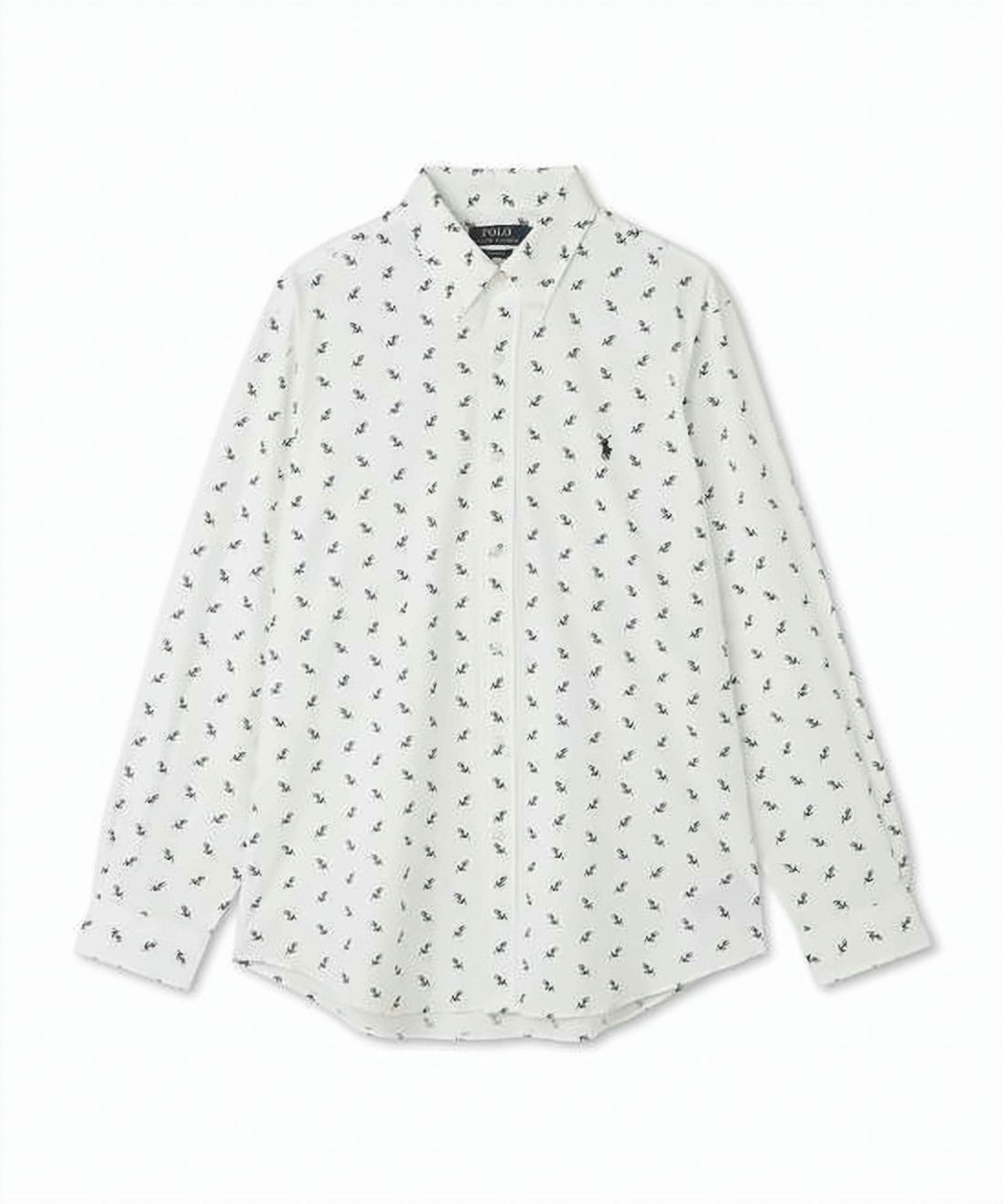 Long Sleeve Button-Up Shirt With Navy Blue Motif