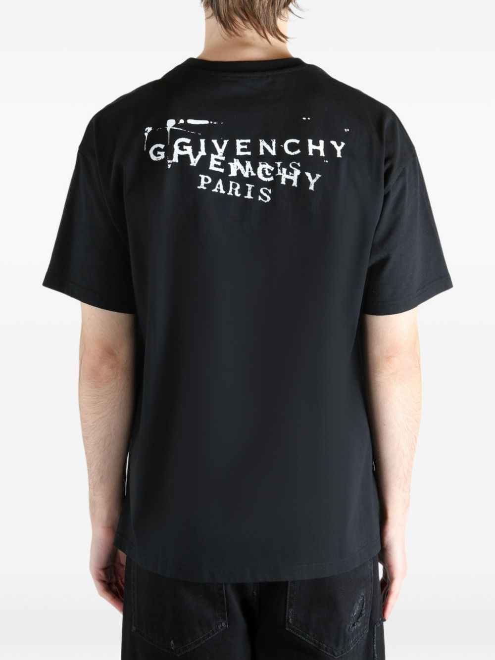 Short-Sleeve Black T-Shirt in Silk-Nylon Blend