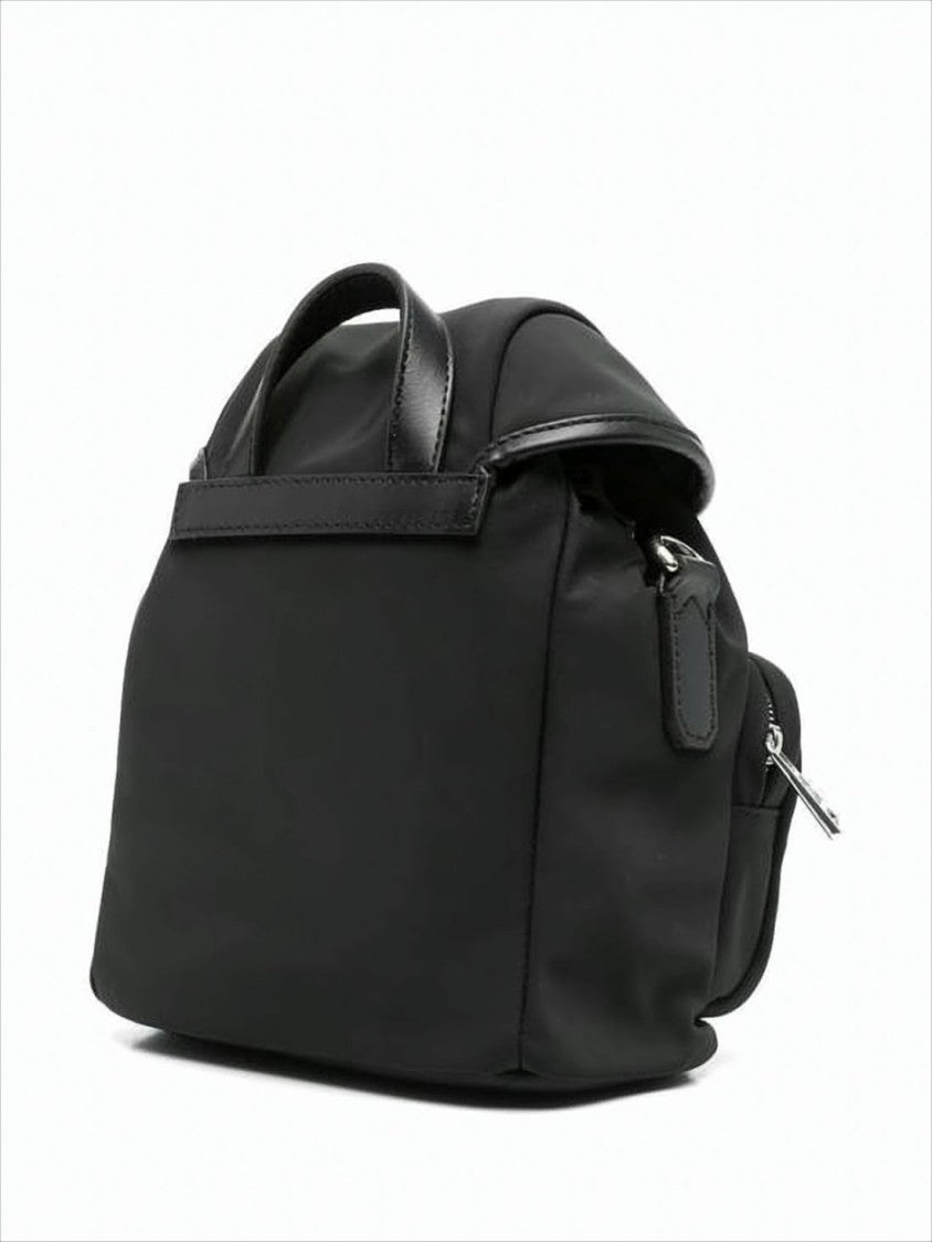 Compact Black Backpack with Metallic Buckle