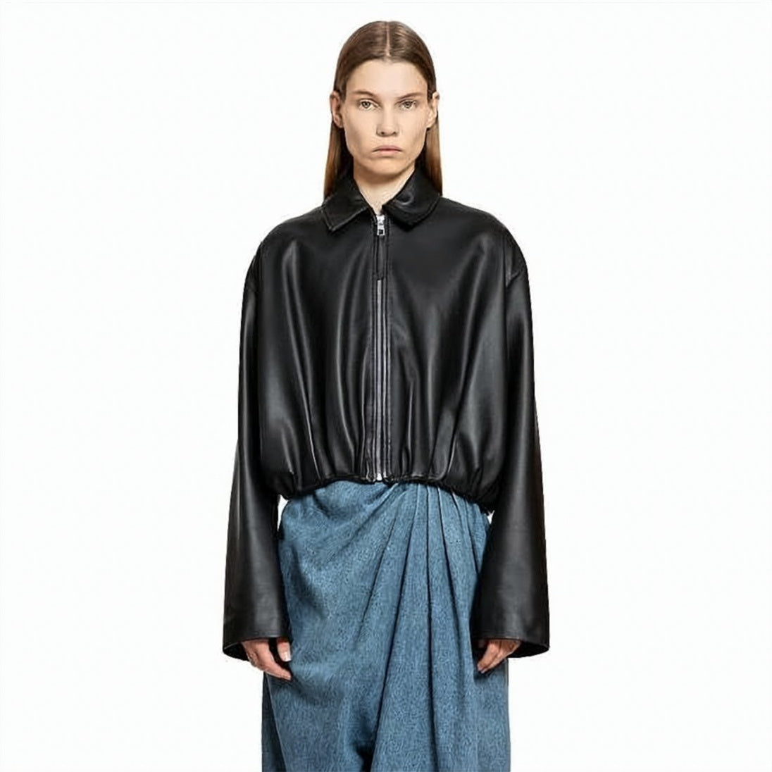 Lamb Leather Coat with Oversized Silhouette