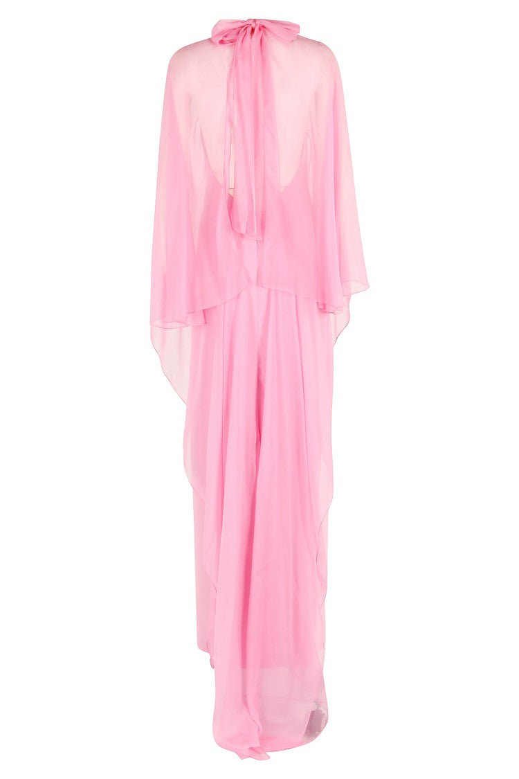 Pink Maxi Dress With Chiffon Details