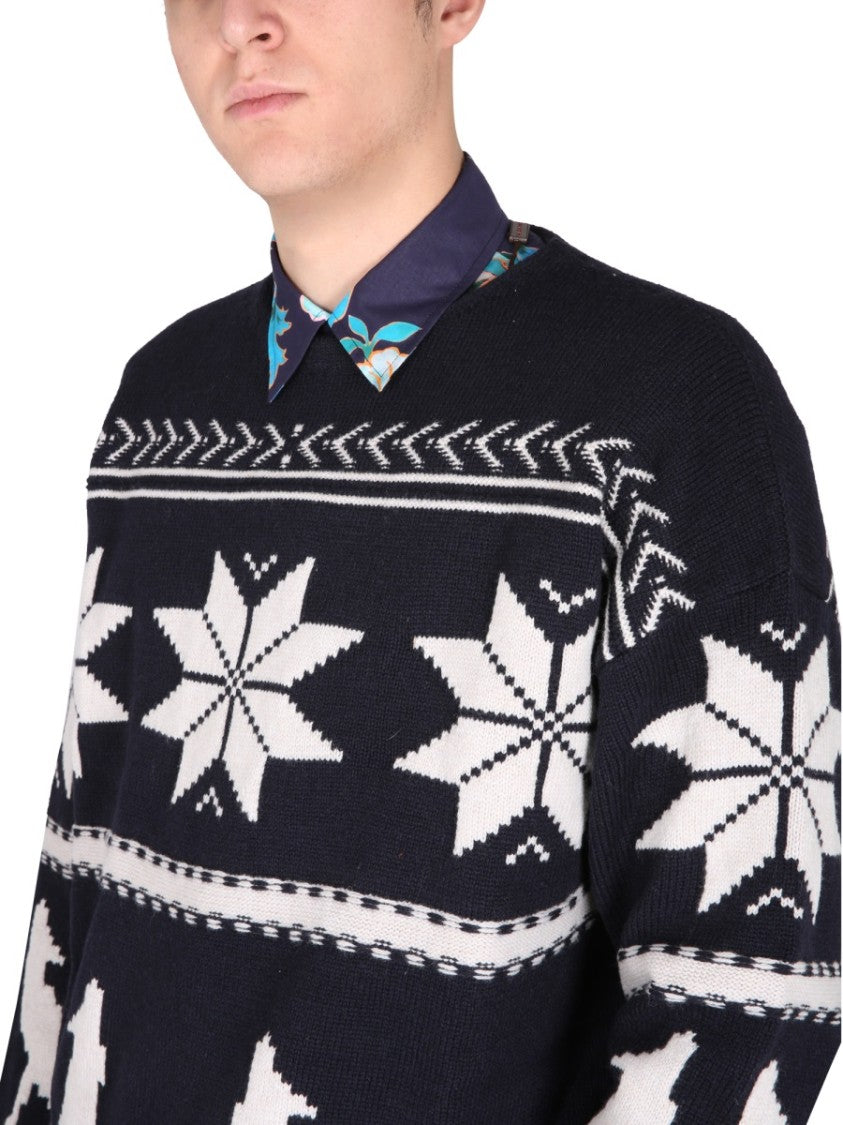 Inlaid Pattern Virgin Wool Sweater
