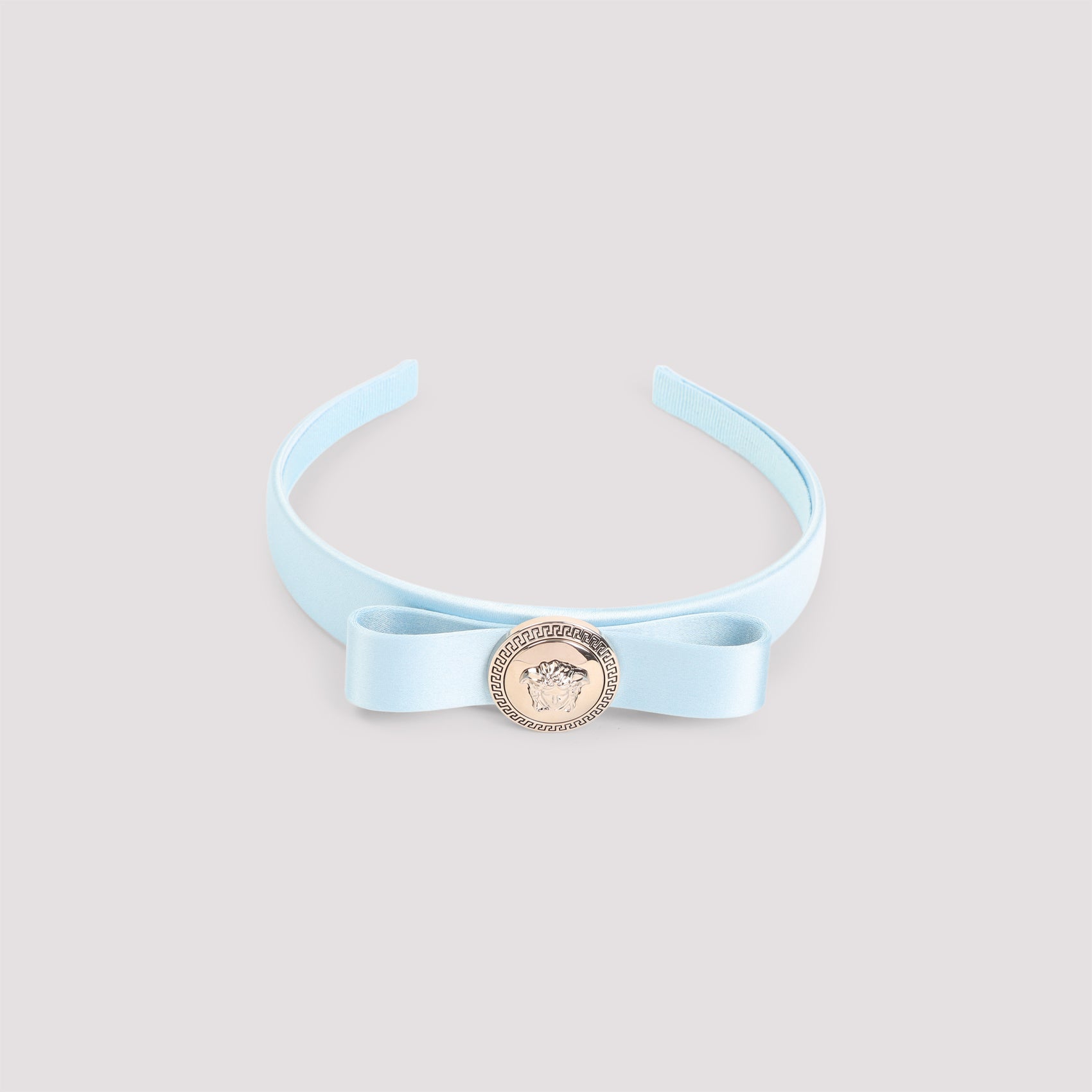 Satin-Finish Light Blue Headband with Bow