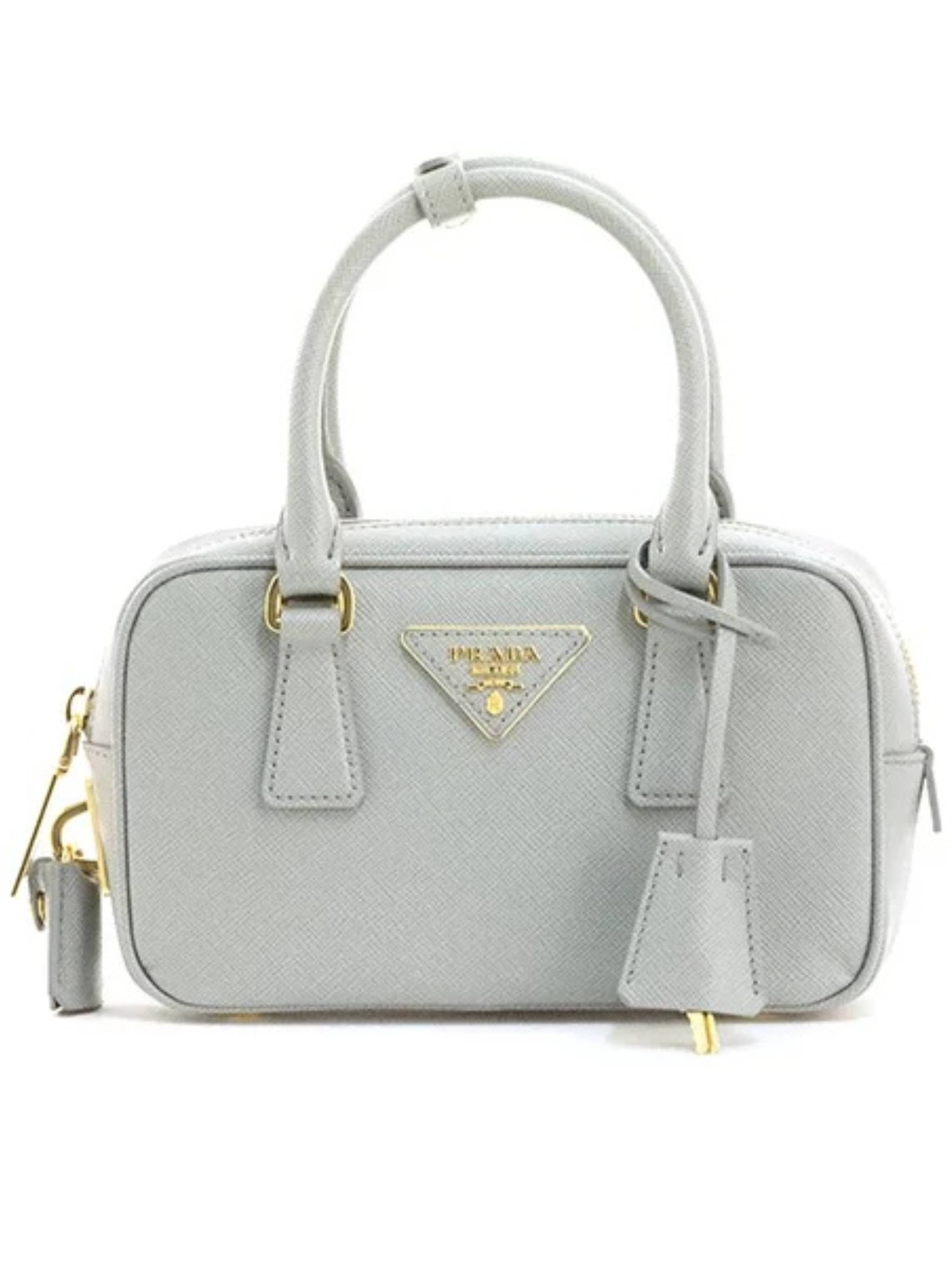 Grey Bauletto Structured Textured Handbag