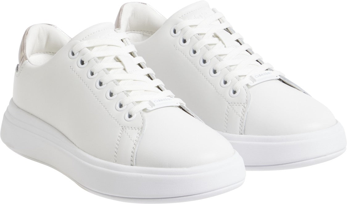 White Leather Shoes With Metallic Accents