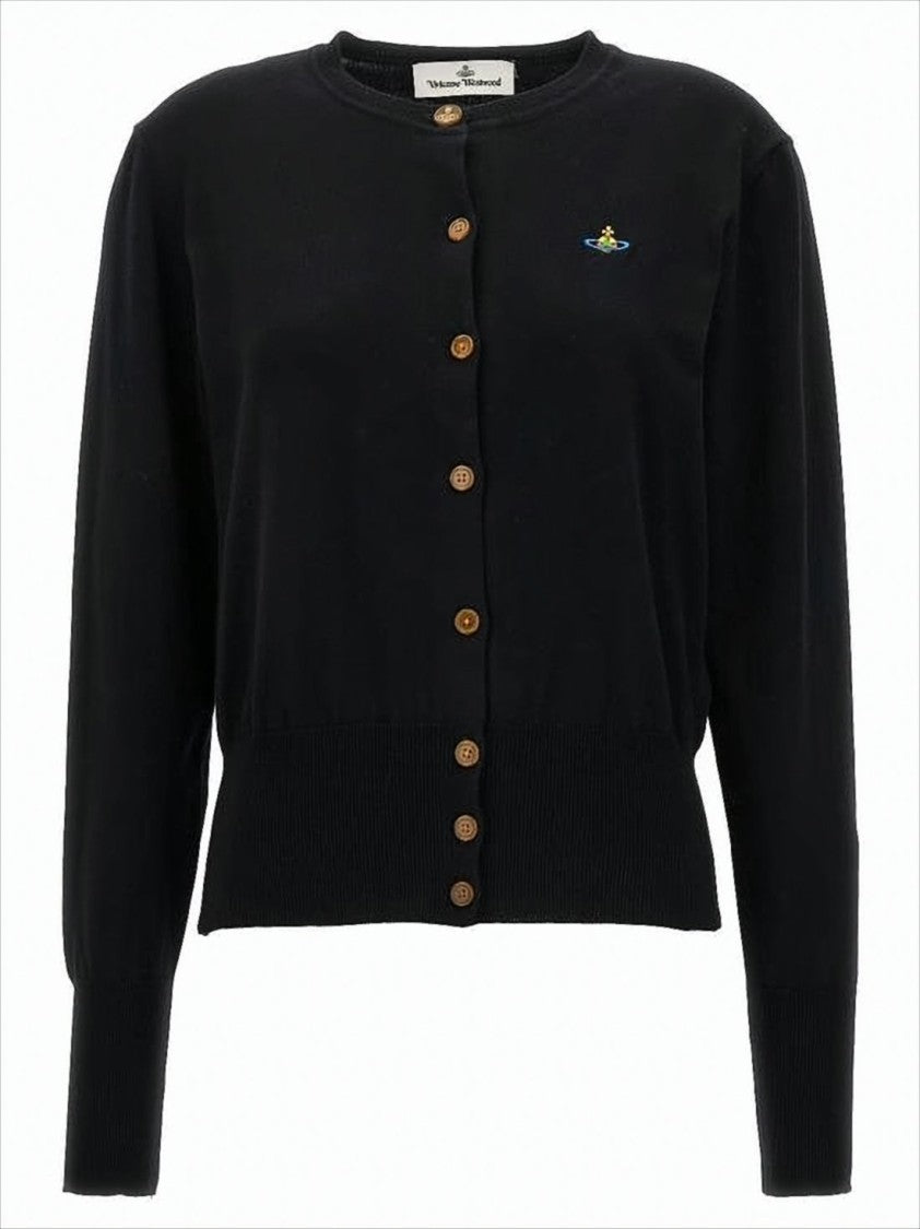 Round Neckline Cardigan with Wooden Buttons