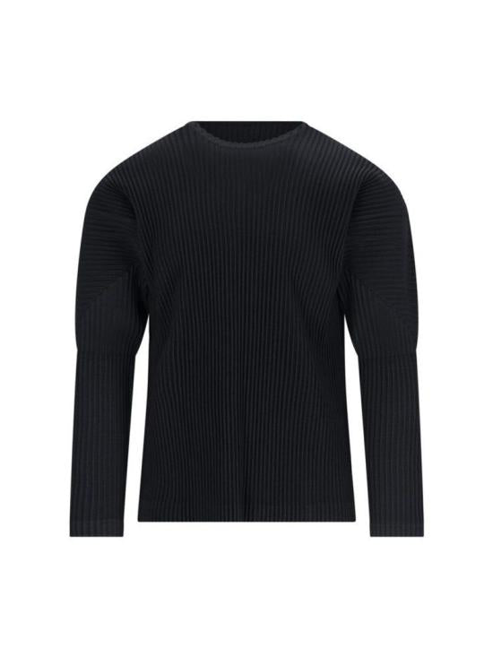 Pleated Black Long-Sleeve Top With Minimalist Design