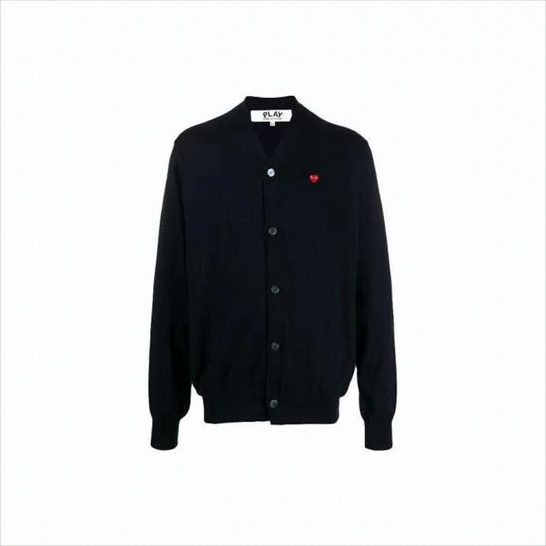 Button-Up Cardigan With Heart Emblem And Ribbed Detailing