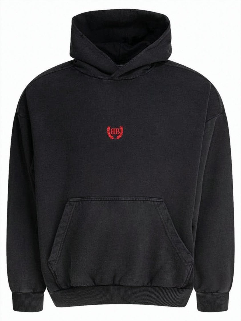 Relaxed Fit Black Hoodie With Embroidered Logo Detail