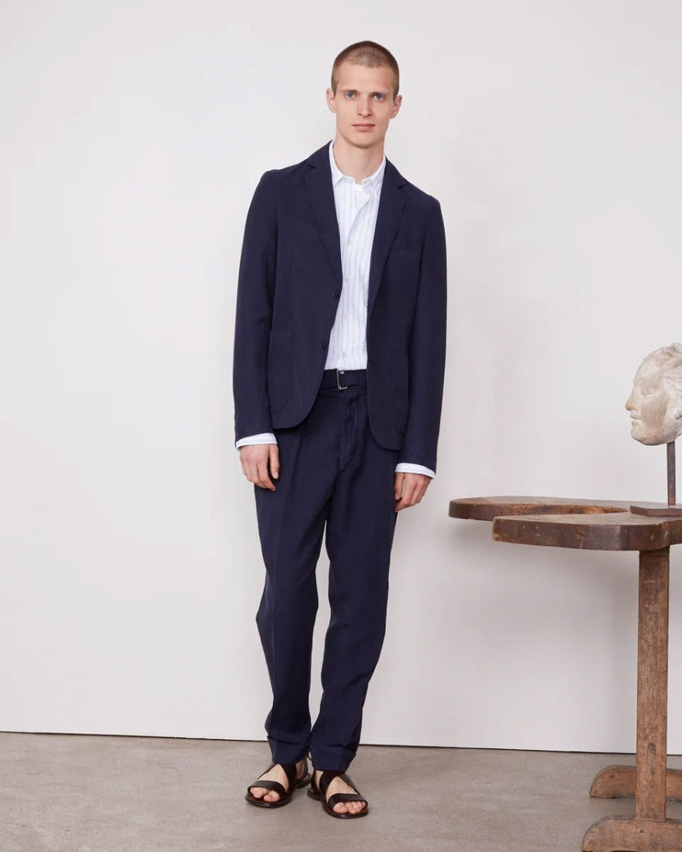 Tapered Blue Pants With Pleated Front